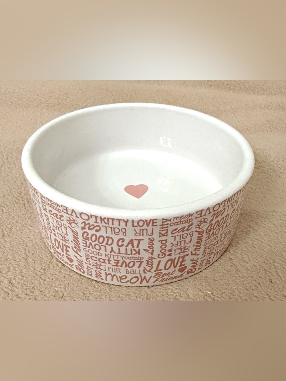 Harmony Cat Pink White Print Food Water 8oz Ceramic Bowl